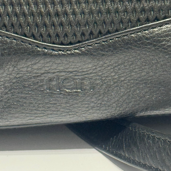 Rion Black Leather Crossbody Bag Gold Hardware Textured Front Zip Shoulder Purse - Picture 4 of 11